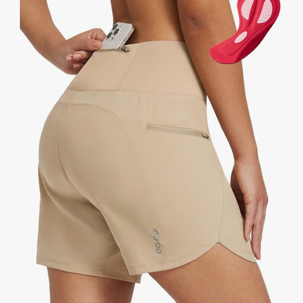 Baleaf Tan Bike Shorts Elastic Waist Mid-Thigh